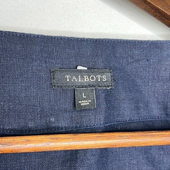 Talbots Navy Blue 100% Linen Embroidered Poncho V-neck Poncho Top L Women's - Picture 5 of 12